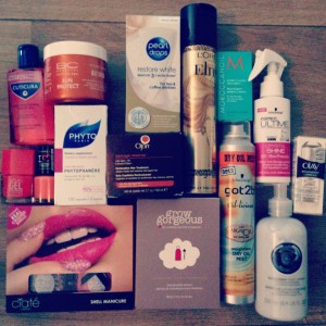 A picture of beauty products including Elnett, Moroccan Oil, Phyto Paris and Ciate Nails