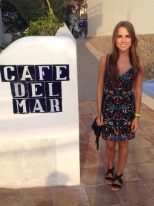 Girl outside Cafe Del Mar in Ibiza