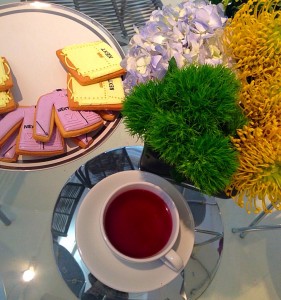 A picture of biscuits snd tea