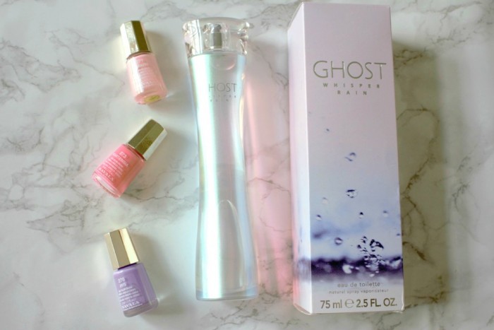 A picture of Ghost perfume and Mavala nail polishes
