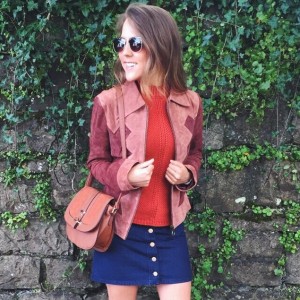 Fashion blogger in suede jacket