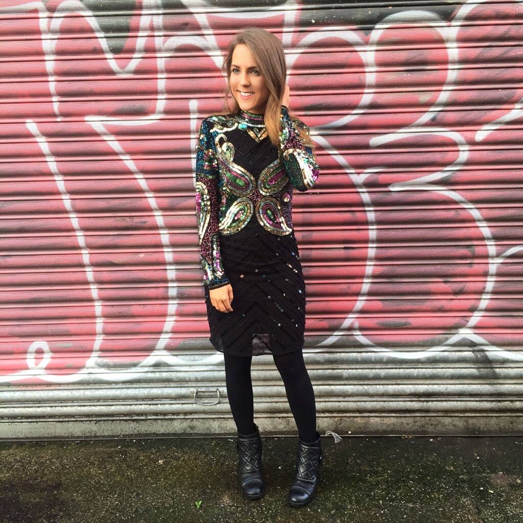 A fashion blogger wearingASOS embellished paisley dress