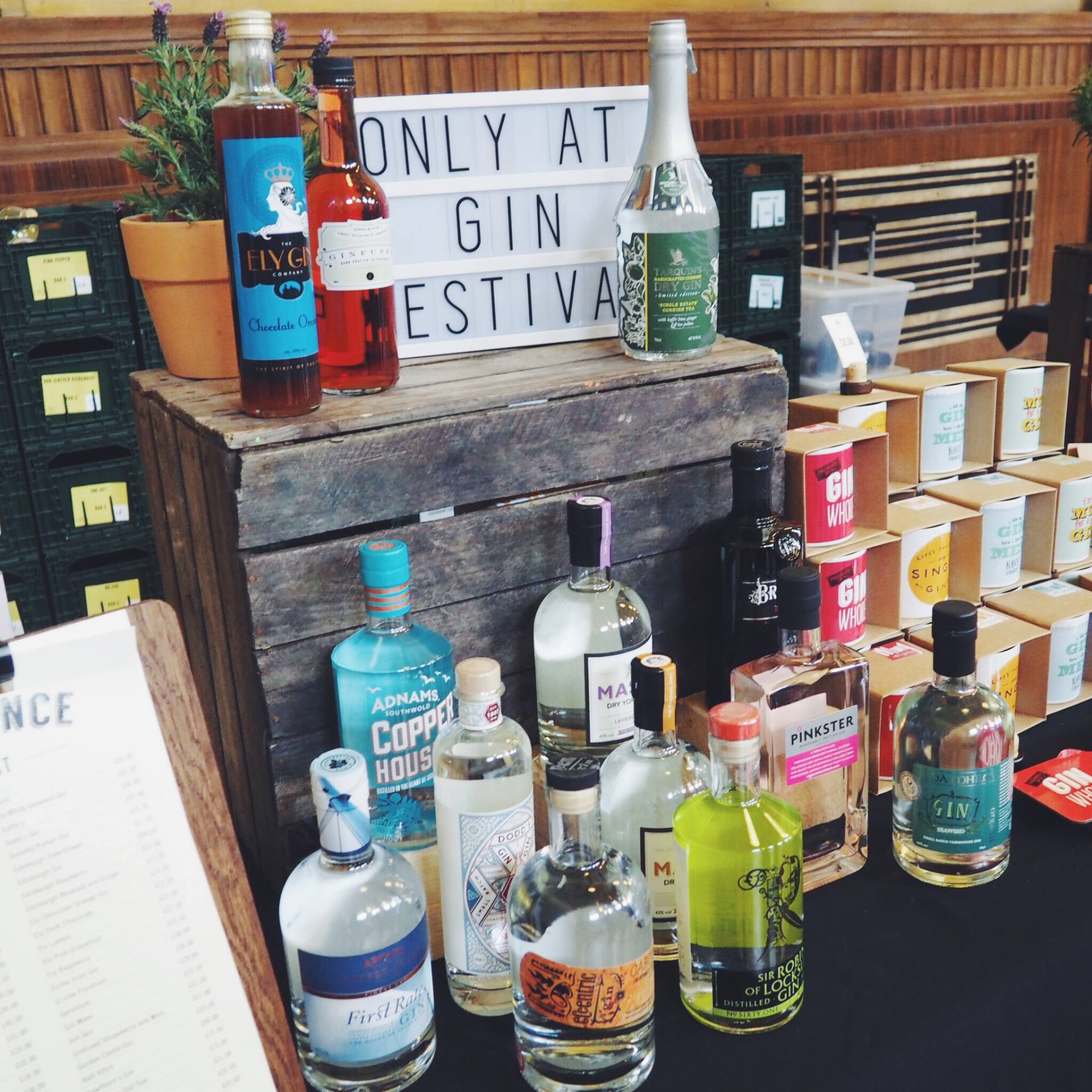 A picture of gins to buy at the Gin Festival